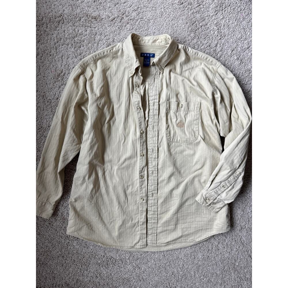 Izod Men's Beige Long Sleeve Button-Up Shirt